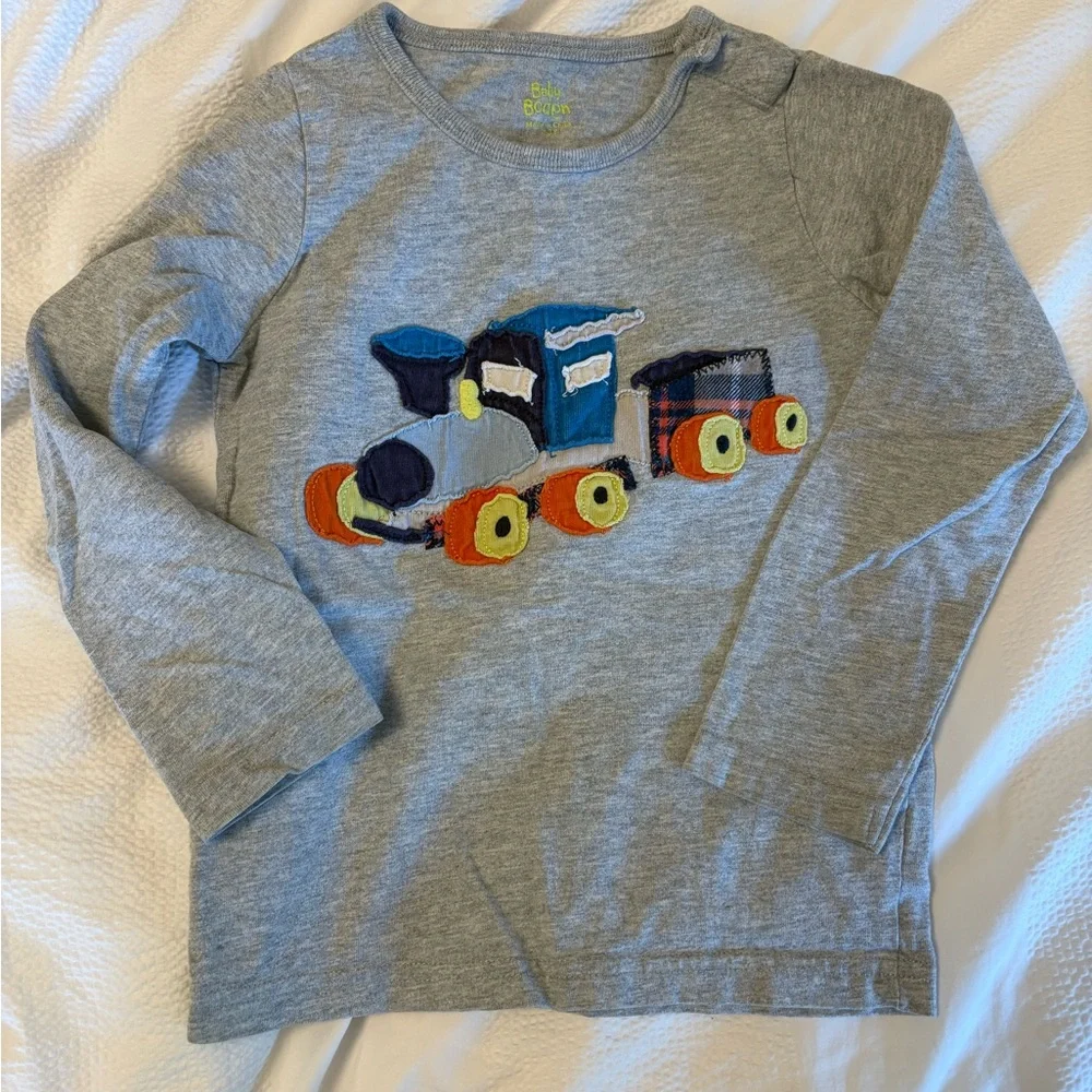 Boden Grey Long Sleeve Tee with Colorful Train Applique